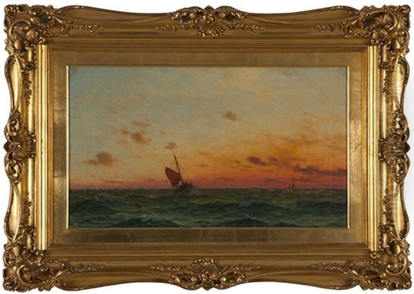 Sailing Ships At Sunset Oil Painting by Frederick William Meyer