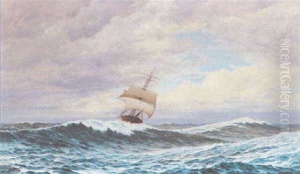 Masted Ship In Stormy Waters Oil Painting by Frederick William Meyer