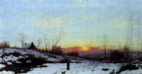 Winter Sunset Oil Painting by Frederick William Meyer