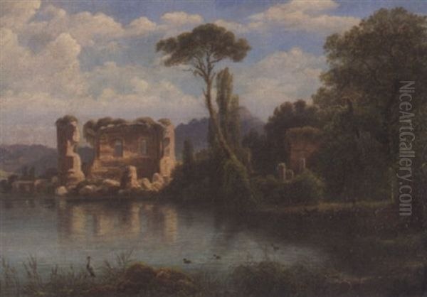 Capriccio Mit Ruinen Am Fluss Oil Painting by Friedrich Meyer