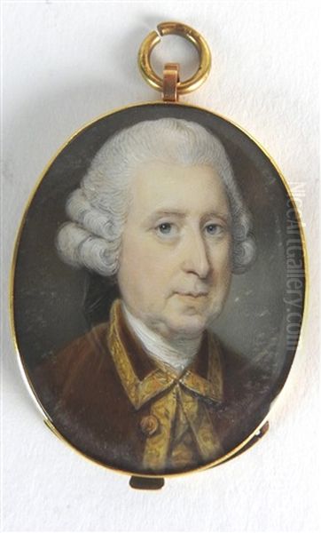 A Portrait Miniature Of A Gentleman Wearing A Brown Coat Edged In Gold Oil Painting by Jeremiah Meyer