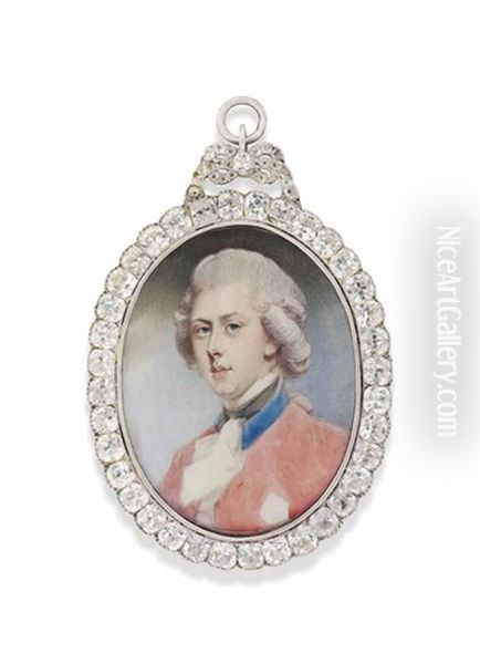 An Unfinished Portrait Of King George Iv (1762-1830) When Prince Of Wales, In Red Coat With Blue Collar Oil Painting by Jeremiah Meyer