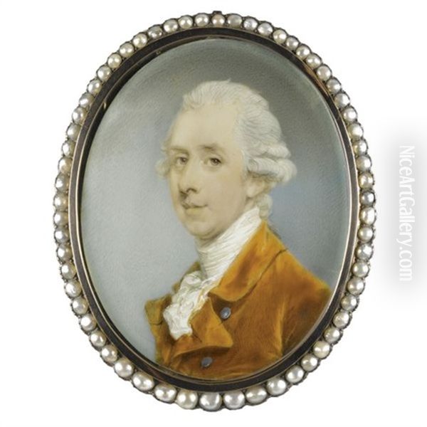 Portrait Of A Gentleman Wearing A Mustard-colored Coat And A White Cravat Oil Painting by Jeremiah Meyer