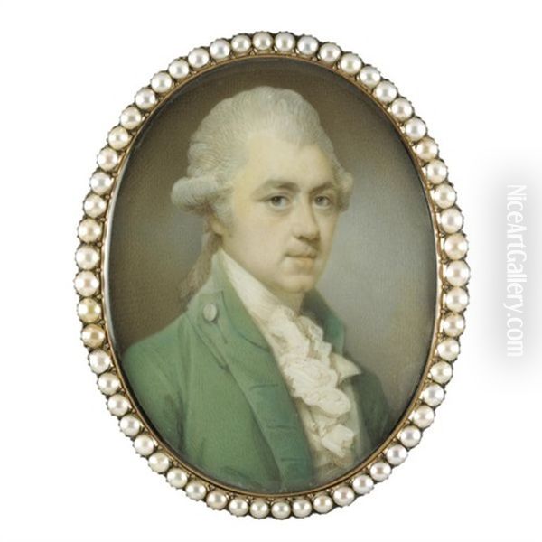 Portrait Of A Gentleman In A Green Coat, White Waistcoat And Jabot Oil Painting by Jeremiah Meyer