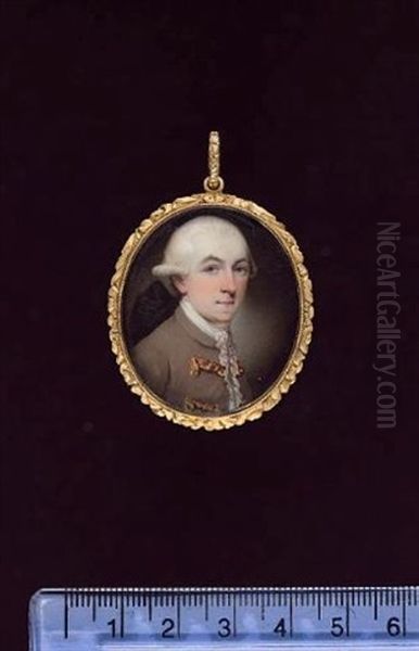 A Gentleman Wearing Mole-coloured Coat With Gold Embroidered Button-holes, White Lace Cravat And Powdered Wig Worn En Queue With A Large Black Ribbon Bow Oil Painting by Jeremiah Meyer