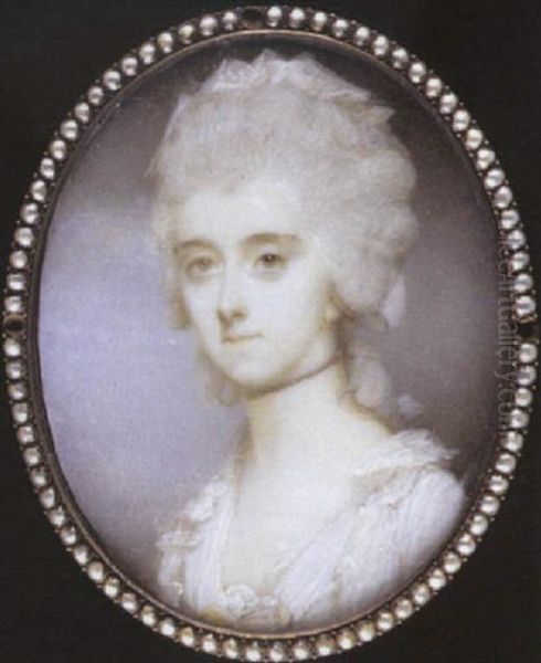 Mary Digby (nee Cotes) Wearing Decollete White Dress With Frilled Collar, White Ribbon In Her Hair And Black Ribbon Choker Oil Painting by Jeremiah Meyer