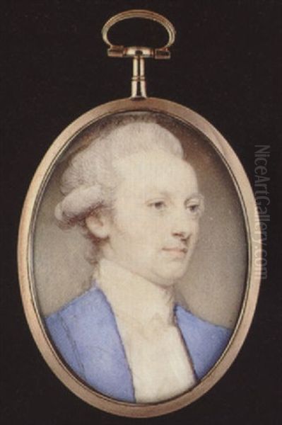 Portrait Of A Gentleman, His Powdered Hair En Queue And With Side Buckles, Wearing Pale Blue Coat Over White Oil Painting by Jeremiah Meyer