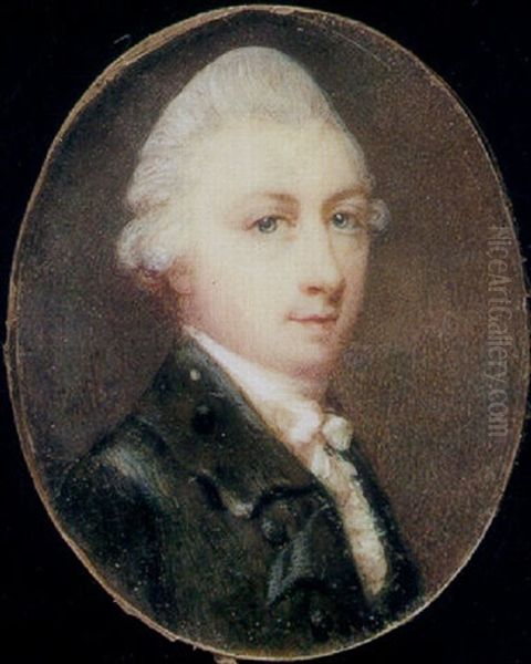 A Gentleman (smyth Family?) In Green Coat And White Shirt With Lace Cravat by Jeremiah Meyer