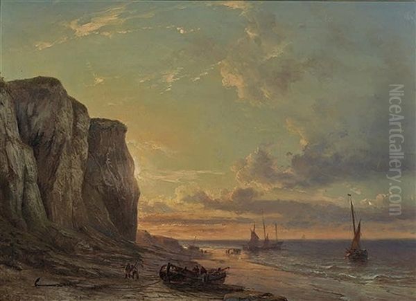 Coastal Landscape At Sunset by Johan Hendrik Meyer