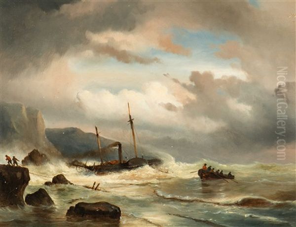 The Salvage Of The Steamboat Oil Painting by Johan Hendrik Meyer