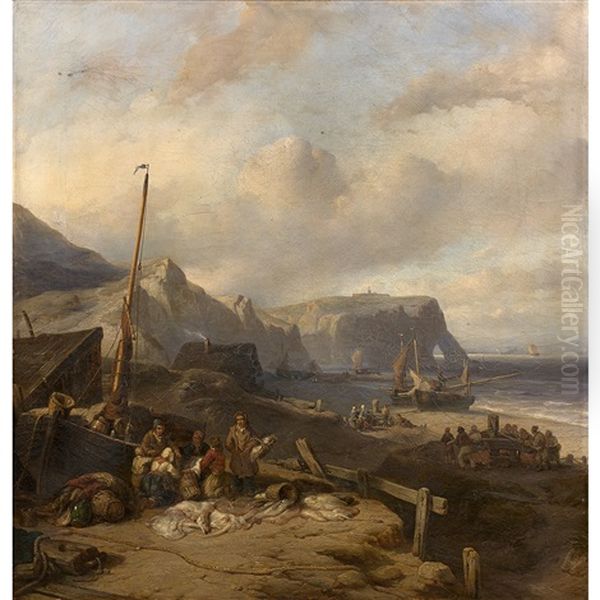 Le Retour De La Peche (etretat ?) Oil Painting by Johan Hendrik Meyer