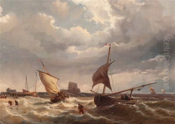 The Beaching Of The Bomschuiten Oil Painting by Johan Hendrik Meyer