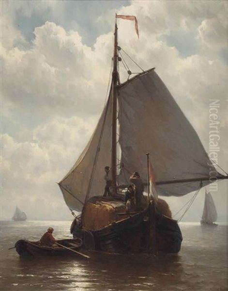 The Hay Barge Oil Painting by Johan Hendrik Meyer