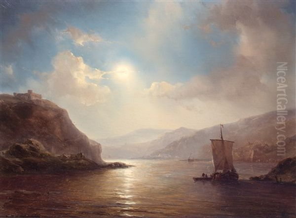 Riviervallei Bij Namiddagzon Oil Painting by Johan Hendrik Meyer