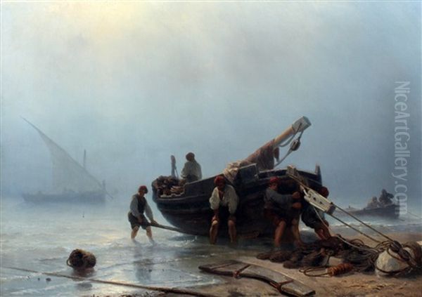 Een Vissersboot Op Het Strand Oil Painting by Johan Hendrik Meyer