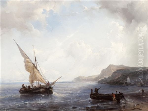 The Departure Of The Fishing Boat Oil Painting by Johan Hendrik Meyer