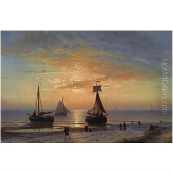 A Coastal View At Dusk Oil Painting by Johan Hendrik Meyer