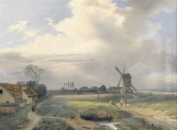 Windmuhle Mit Gehoften An Der Nordsee Oil Painting by Johan Hendrik Meyer