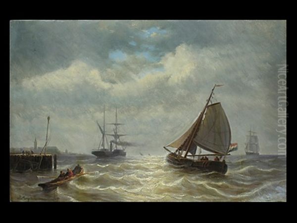 Segler Und Dampfsegler An Der Kuste Oil Painting by Johan Hendrik Meyer