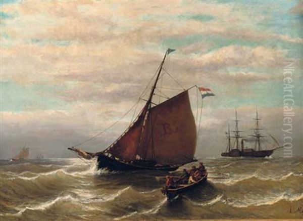 Rowing Back The Launch Oil Painting by Johan Hendrik Meyer