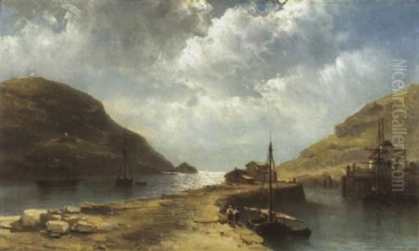 Hafen An Einer Flussmundung Oil Painting by Johan Hendrik Meyer