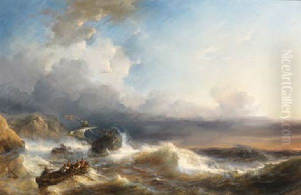 A Shipwreck In Rough Seas Oil Painting by Johan Hendrik Meyer