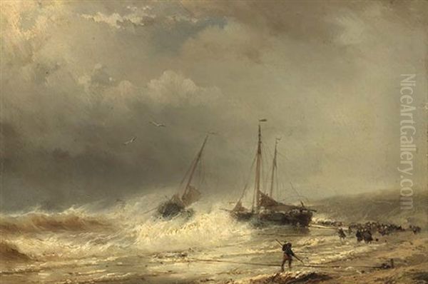 Shipping Near The Coast Oil Painting by Johan Hendrik Meyer