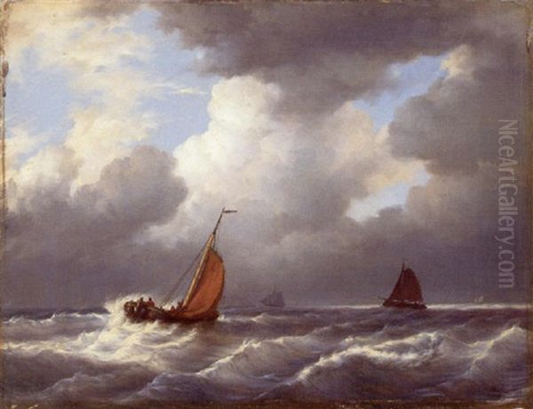 Fischerboote Auf Bewegter See Oil Painting by Johan Hendrik Meyer