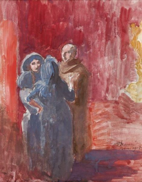 Moine Franciscain Parlant Avec Trois Femmes Oil Painting by Paul Albert Besnard