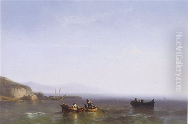 Fishermen Near The South Italian Coast Oil Painting by Johan Hendrik Meyer