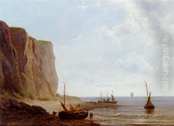 Shipping Along A Rocky Coastline Oil Painting by Johan Hendrik Meyer