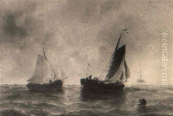 A Seascape With Sailing Vessels Oil Painting by Johan Hendrik Meyer