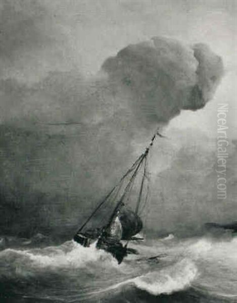 Shipping In A Storm Oil Painting by Johan Hendrik Meyer