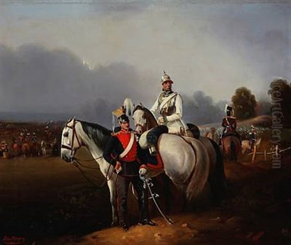 Soldiers On Horseback Oil Painting by Otto Meyer