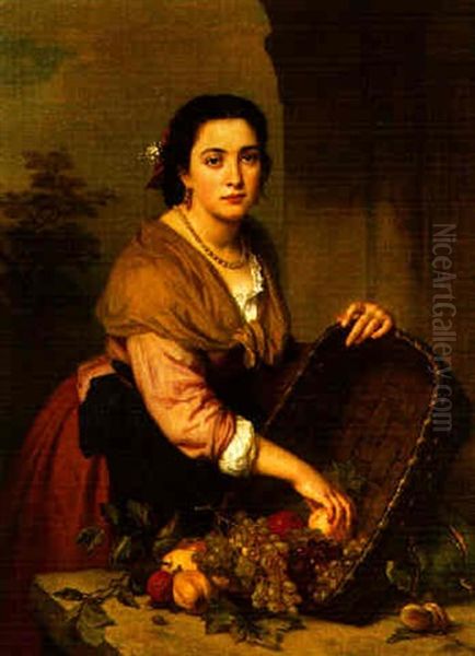 A Woman Emptying A Basket Of Fruit Oil Painting by Otto Meyer