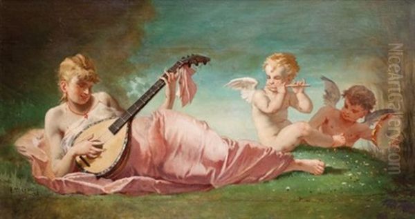 Jeune Femme A La Lyre Oil Painting by Paul Meyer