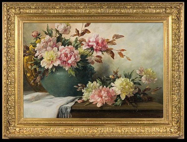 White And Pink Peonies Oil Painting by Sophie Meyer