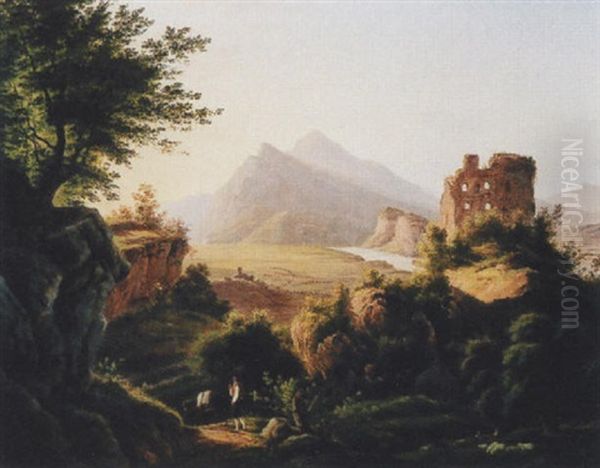 Landschaft Bei Ragaz Oil Painting by Johann Jakob Meyer