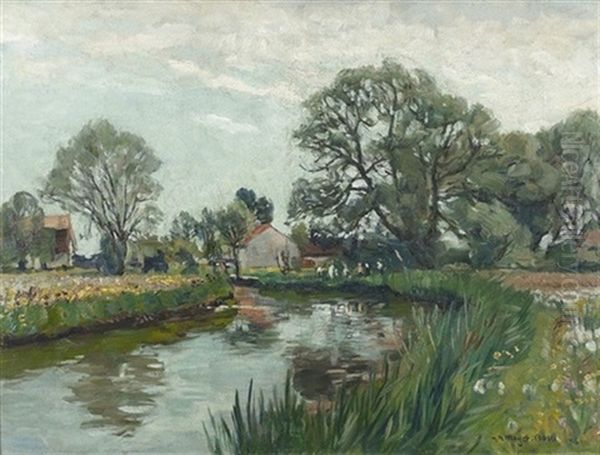 Sommerliche Landschaft Mit Kleinem Fluss Oil Painting by Carl Theodor Meyer-Basel