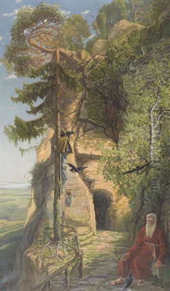 Hohlenlandschaft Mit Meinrad Von Einsiedeln Oil Painting by Eugen Meyer-Belart