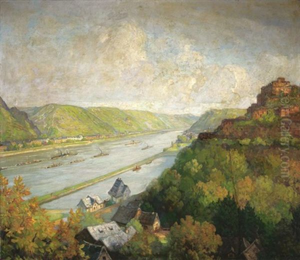 Grosses Rheinpanorama Mit Blick Auf Kaub Und Den Pfalzgrafenstein by Hans Meyer-Cassel