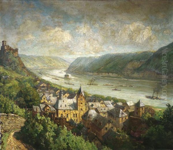 Grosses Rheinpanorama Mit Blick Auf St. Goarshausen by Hans Meyer-Cassel