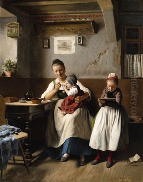 The Caring Mother Oil Painting by Franz Meyerheim