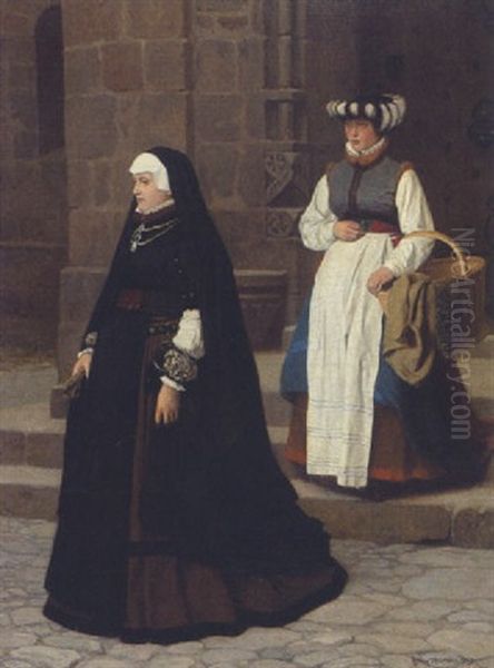 Eine Frankfurter Patrizierin Mit Ihrer Magd Oil Painting by Franz Meyerheim