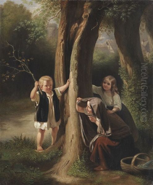 Spielende Kinder Im Walde Oil Painting by Friedrich Eduard Meyerheim