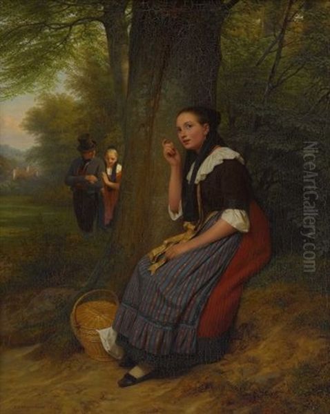 Die Lauscherin Oil Painting by Friedrich Eduard Meyerheim