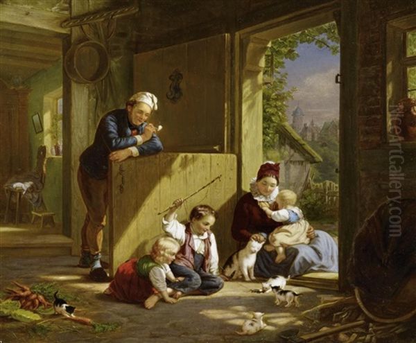 Familiengluck Oil Painting by Friedrich Eduard Meyerheim