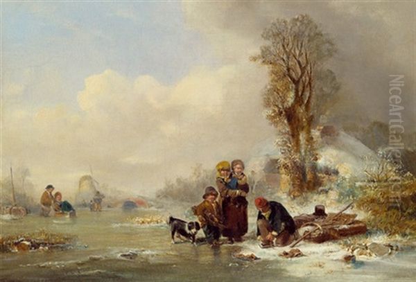 Winterlandschaft Mit Staffage Oil Painting by Friedrich Eduard Meyerheim