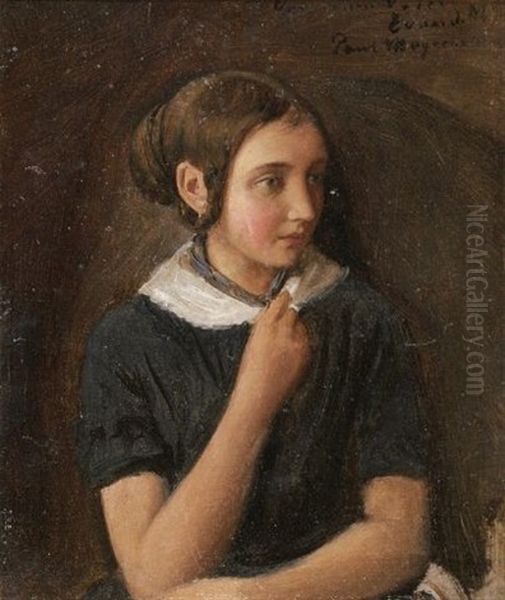 Bildnis Eines Jungen Madchens. Halbfigur Oil Painting by Friedrich Eduard Meyerheim