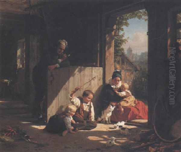 Familiengluck Oil Painting by Friedrich Eduard Meyerheim